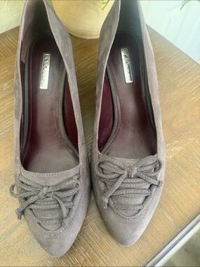 BCBGMaxAzria Taupe Suede Pointed Toe Pump with Bow Detail
